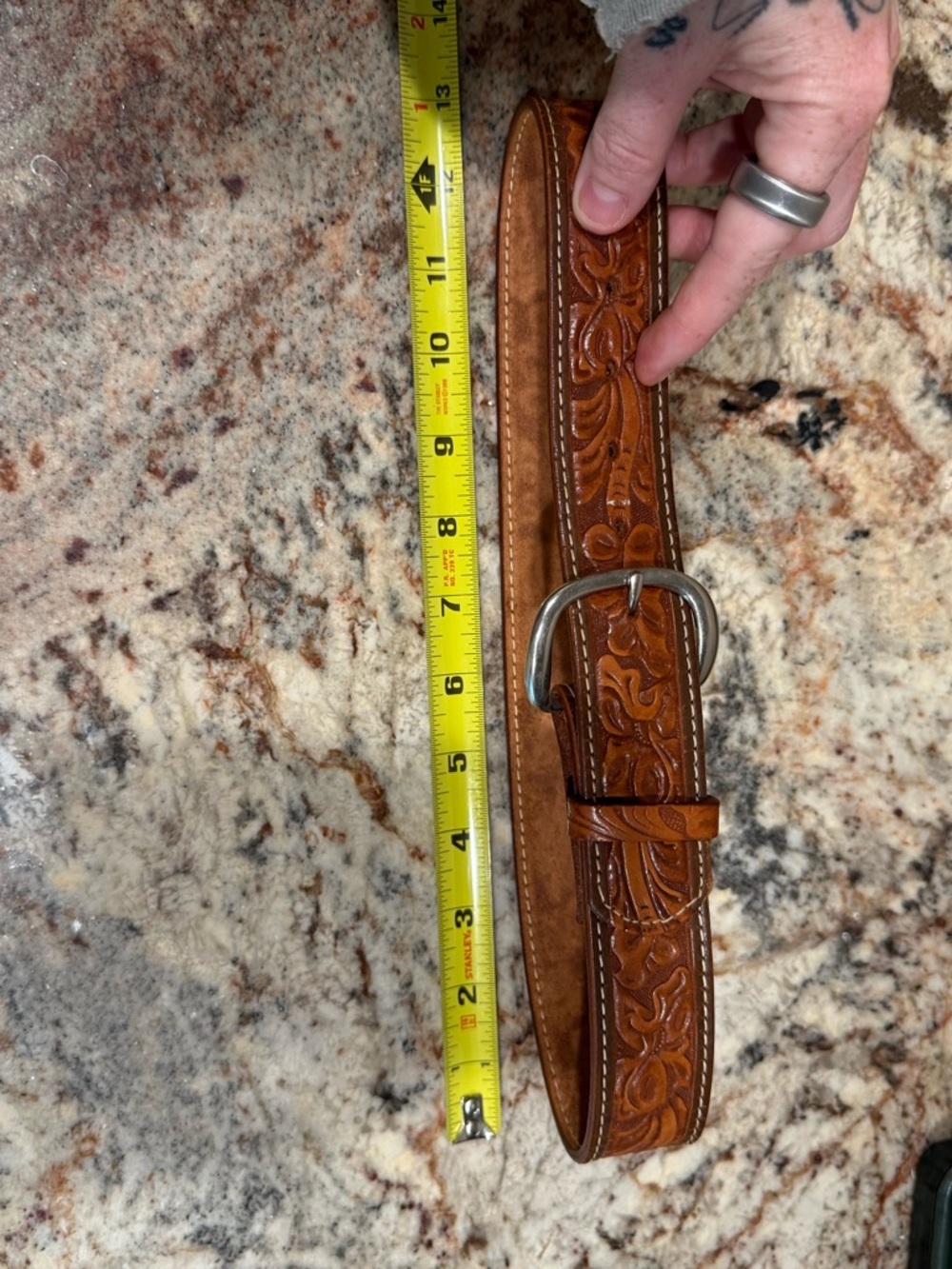 Hand-Tooled Leather Men's Belt in Tan